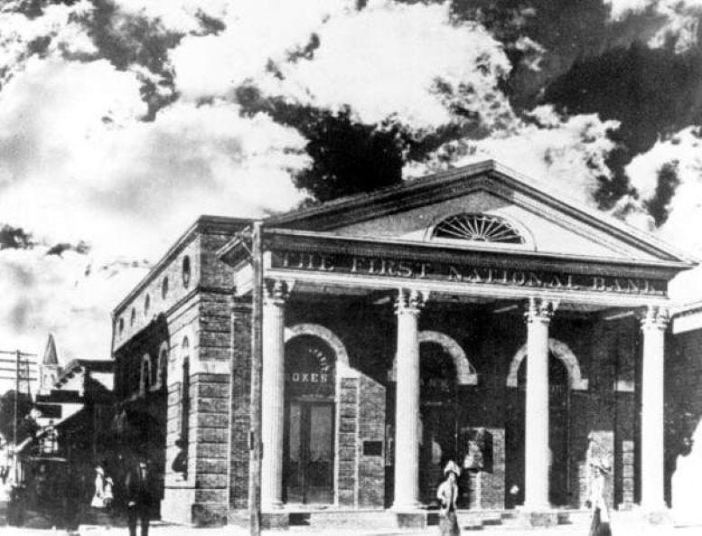 Original First National Bank of Miami on the corner of Avenue D and Twelfth Street, today’s Miami Avenue and Flagler Street, in 1902.