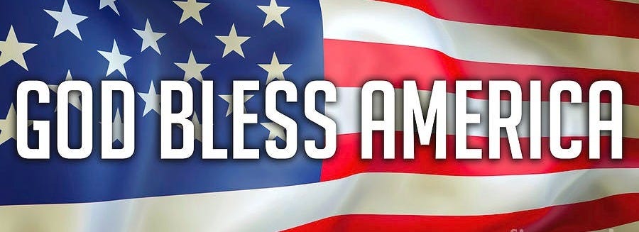 God Bless America on a USA flag background. United States of America flag waving in the wind ...