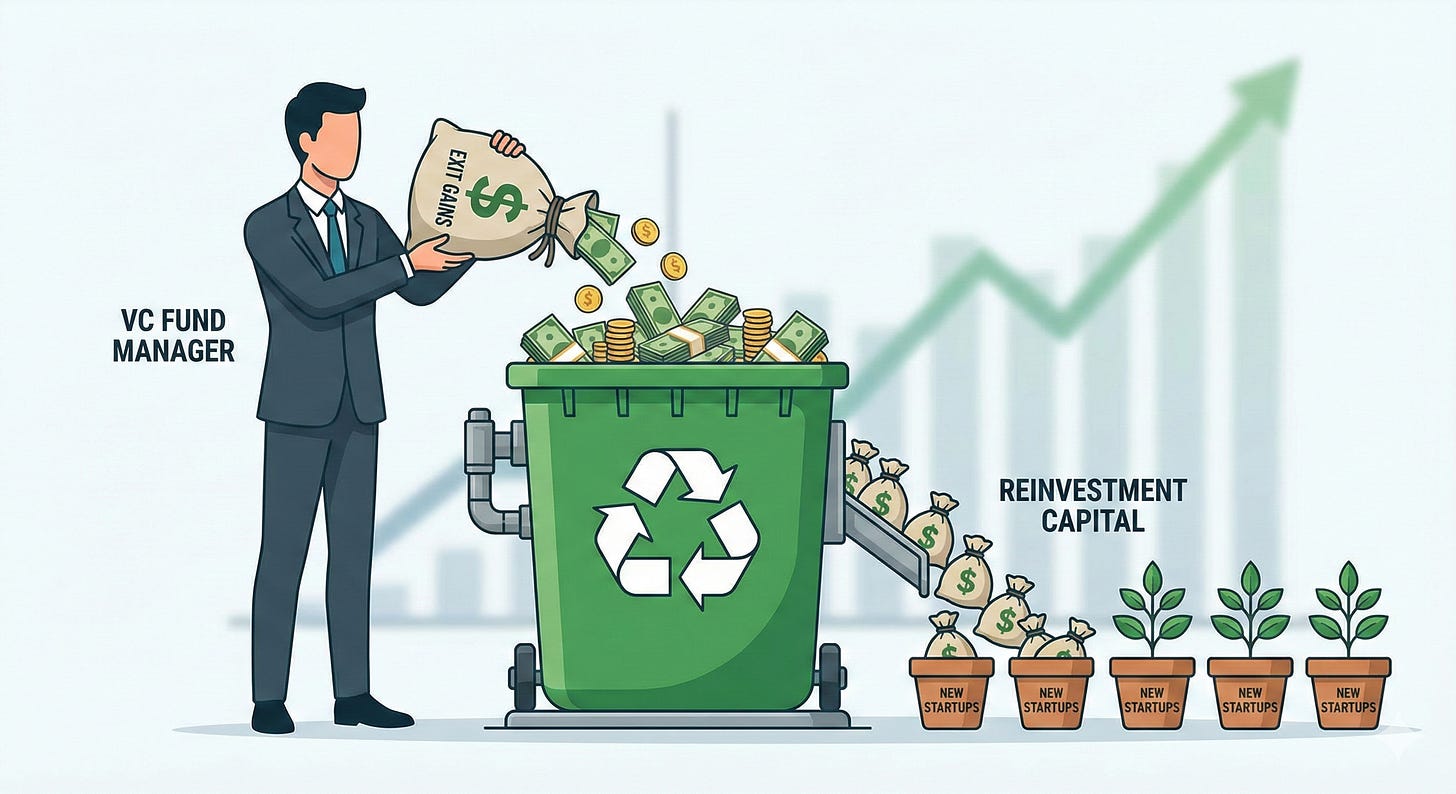VC fund recycling capital from exits into new startup investments VC fund recycling capital from exits into new startup investments