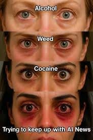 Graphic that compares keeping up with AI news as more dangerous or challenging than drugs. Graphic that compares keeping up with AI news as more dangerous or challenging than drugs.