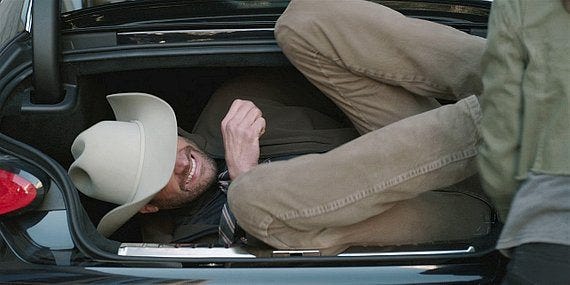 Walker grimacing after being locked in patrol car trunk Nudge. Walker grimacing after being locked in patrol car trunk Nudge.