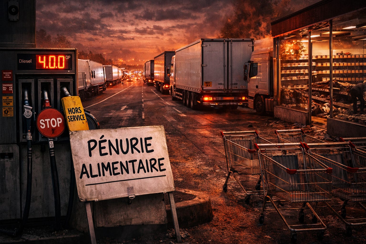 Engrais bloqués, camions frigorifiques à sec, supermarchés avec 3 jours de stocks : la France au bord d'un risque réel de rupture alimentaire
