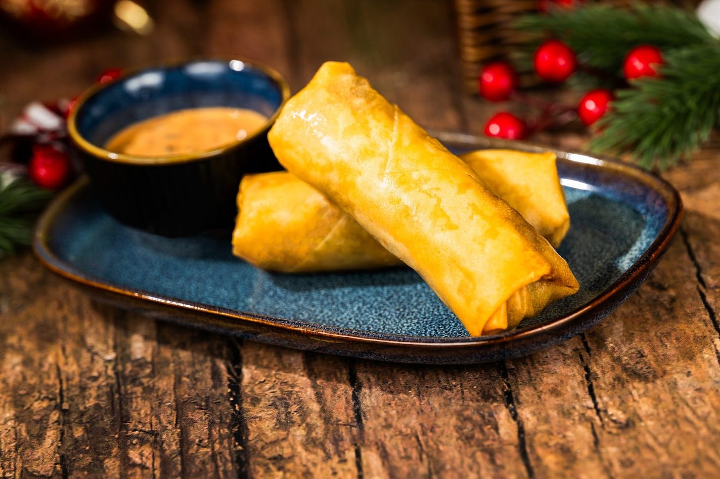 Pastrami Reuben Spring Rolls served with thousand island sauce