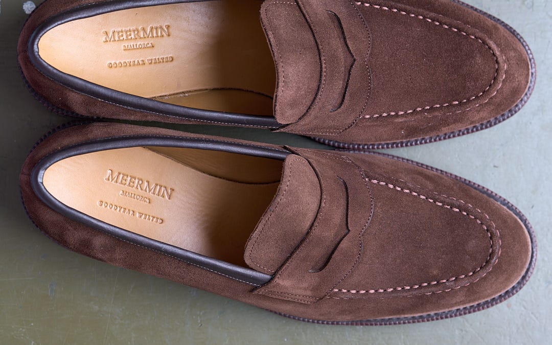 Meermin Mens Brown Mallorca Goodyear Welted Brown Suede Penny Loafers 7.5 Meermin | Shoes | Meermin Mens Brown Mallorca Goodyear  main image 4