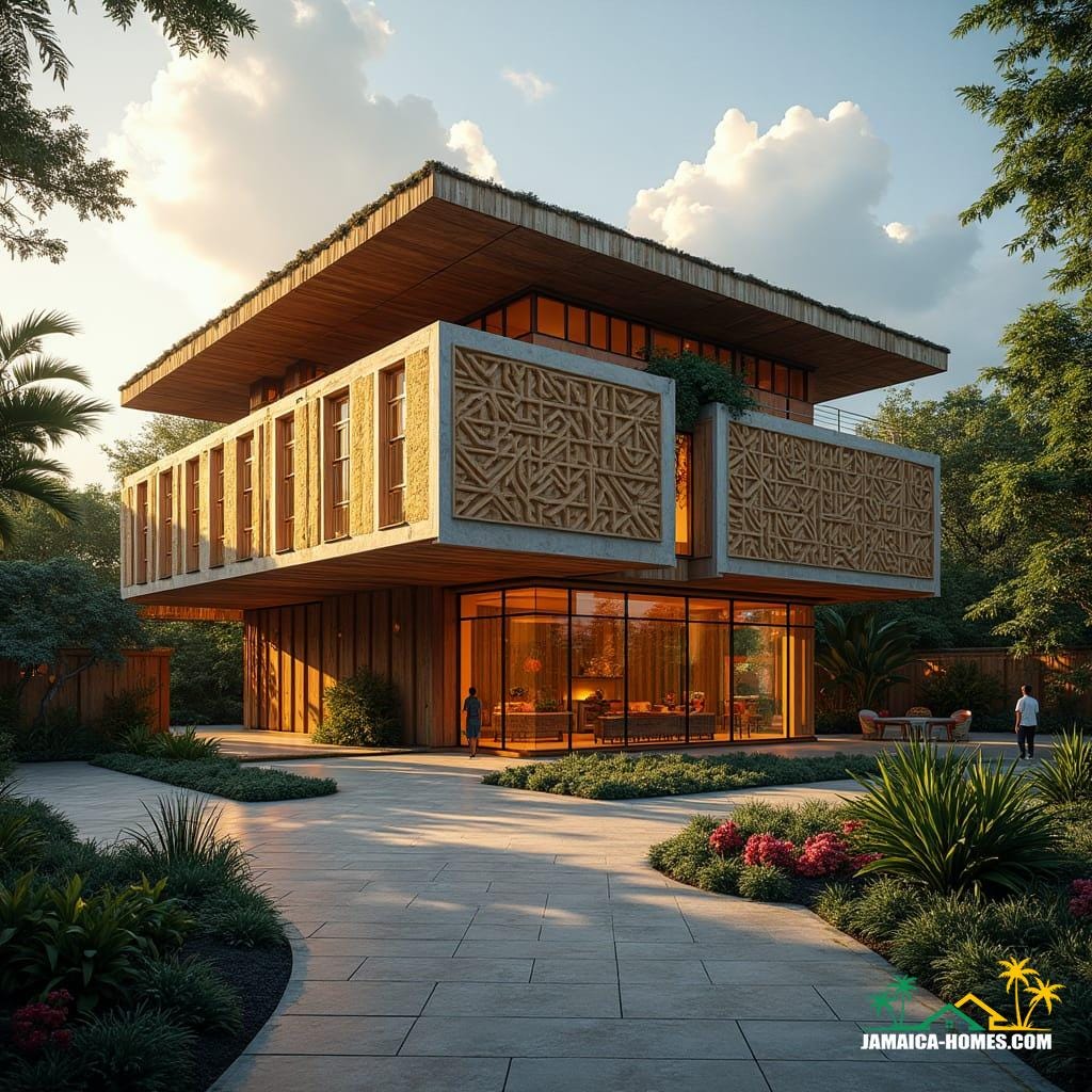 Design a cultural arts center in Kingston, Jamaica, inspired by traditional Jamaican architecture with modern twists. 