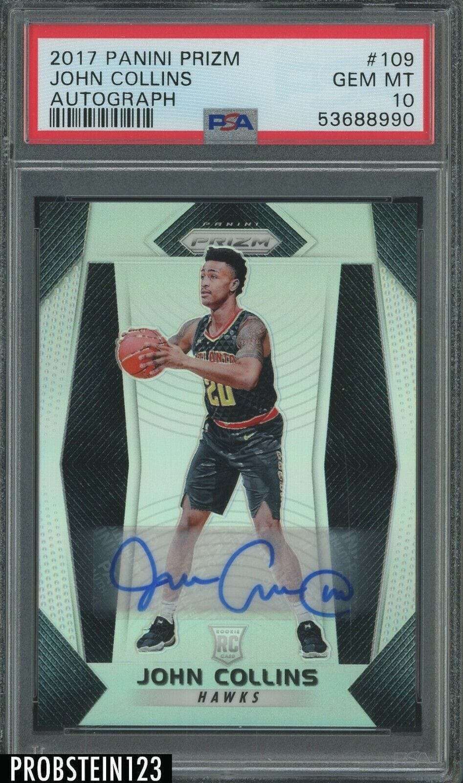 Image 1 - 2017-18 Panini Silver Prizm #109 John Collins RC Rookie AUTO PSA 10 GEM MINT