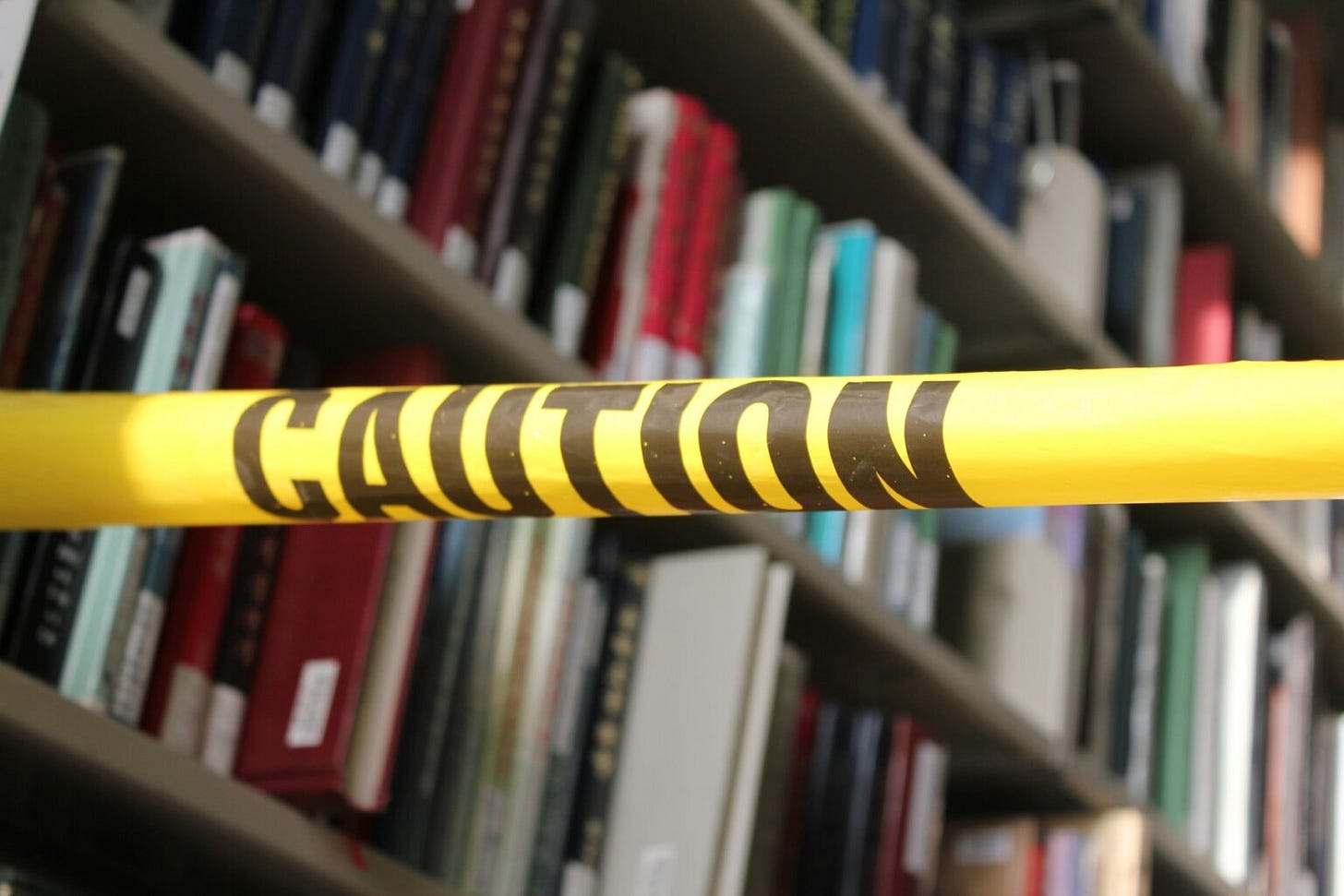 Caution tape at a library