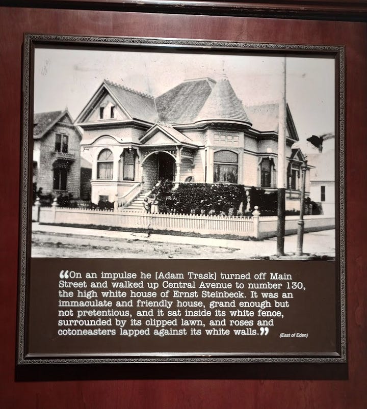Victorian two-story house with gables and turrets today, and in old photo