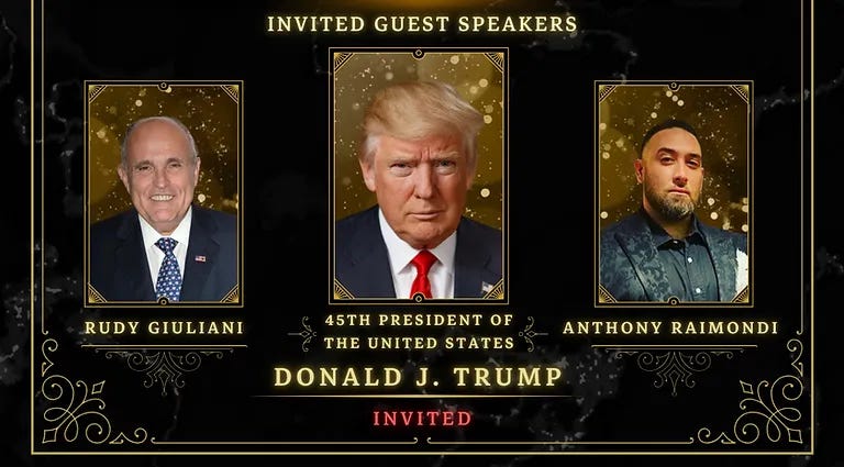 Invited guest speakers: Rudy Giuliani, 45th Presdient of the United States Donald J. Trump invited, Anthony Raimondi