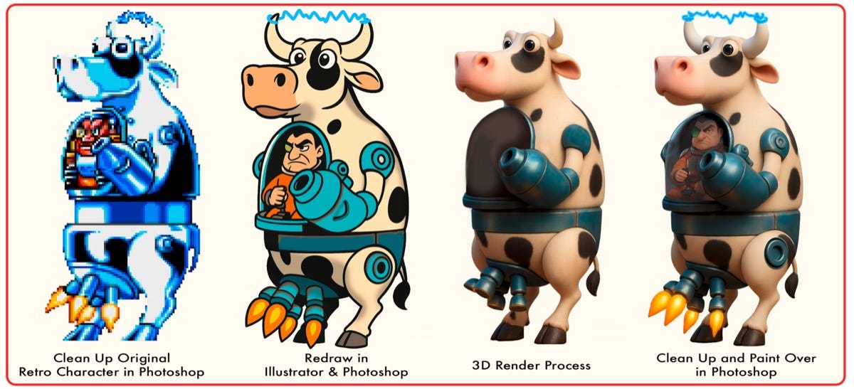 James Pond Legacy AI — System 3 Software's "Bovine Bomber" art-process image, from its response to AI accusations James Pond Legacy AI — System 3 Software's "Bovine Bomber" art-process image, from its response to AI accusations