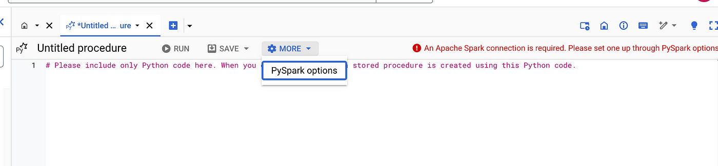 PySpark procedure options