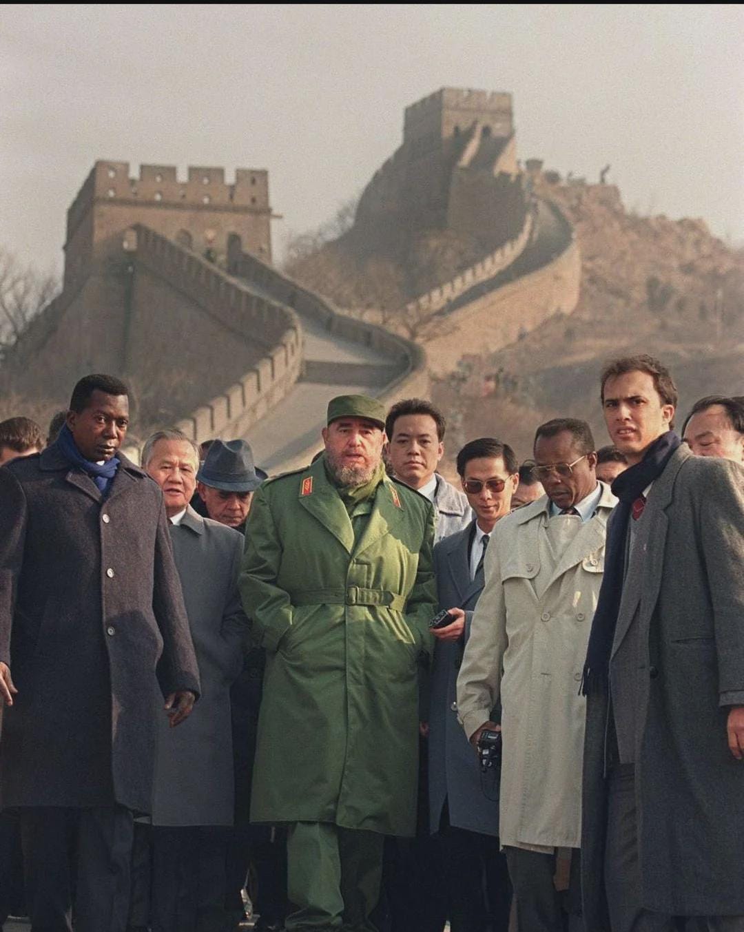 Fidel Castro visiting the Great Wall of China, 1995