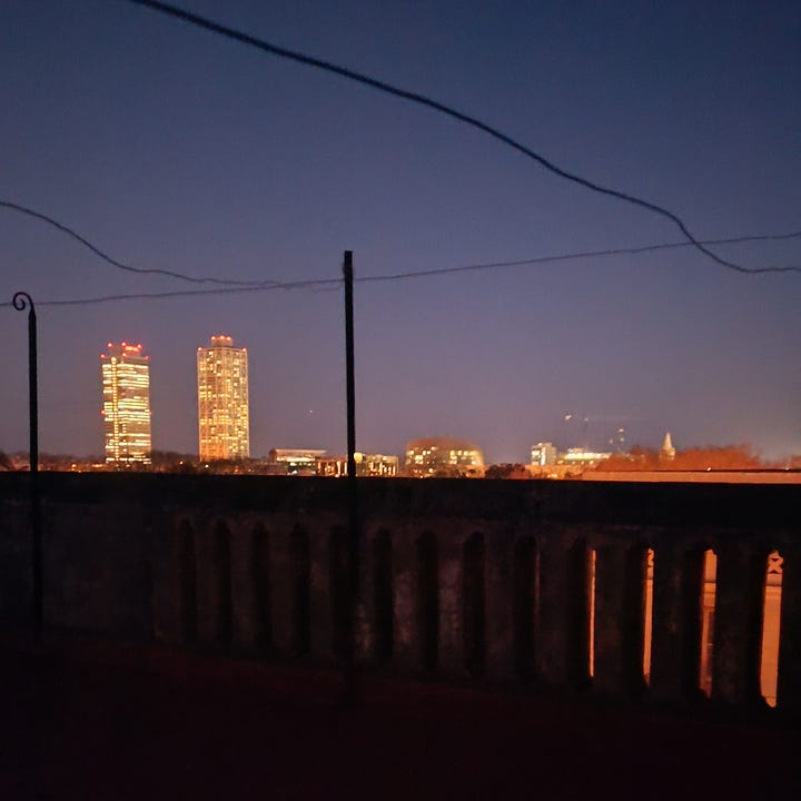 Photos of Barcelona landscape at dusk with landmarks and graphitti of the city