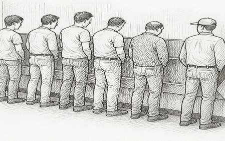 A line of men standing in a line

AI-generated content may be incorrect.