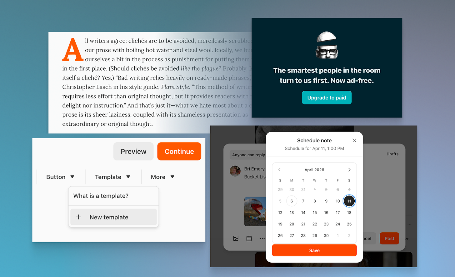 Substack Layout Examples New on Substack: Post templates, Notes scheduling, drop caps, and more
