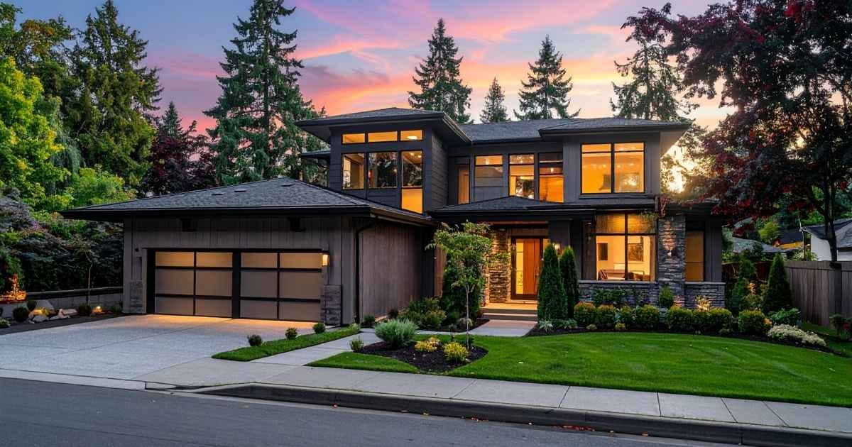 Exterior of Modern House with Sunset Sky Exterior of Modern House with Sunset Sky