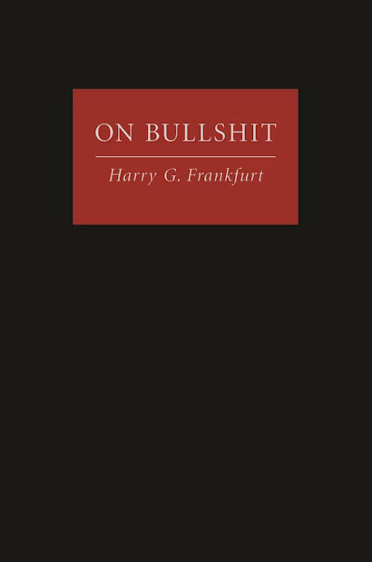 cover of Harry G. Frankfurt's On Bulshit; the cover is black with a red square for lettering