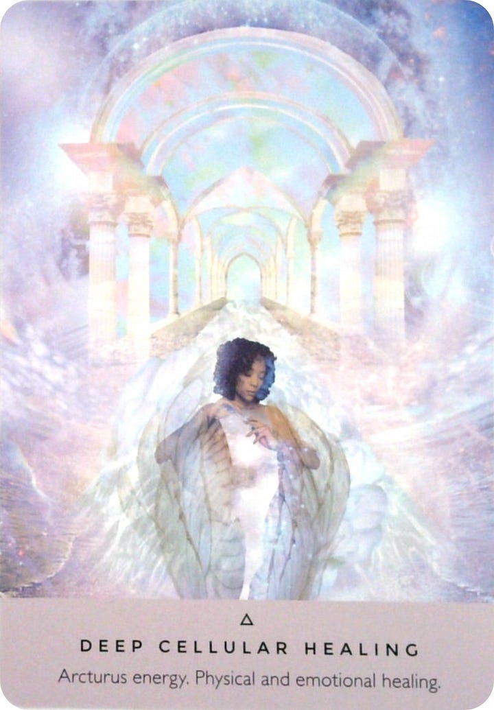 The Sun tarot card and the Deep Cellular Healing oracle card.