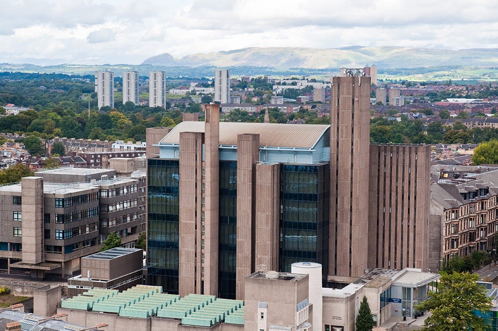Aerial view of Glasgow University Library. Aerial view of Glasgow University Library.
