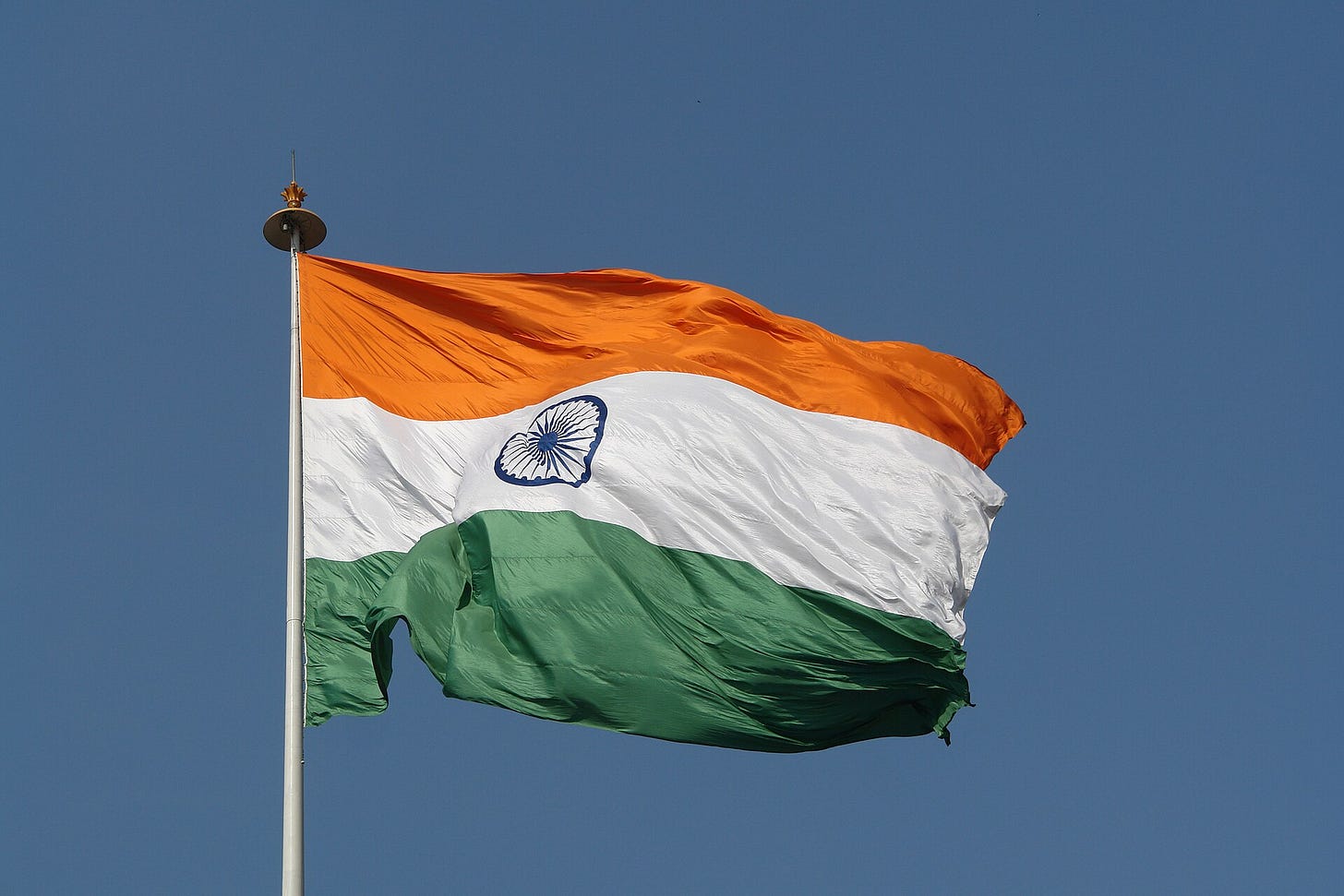 The Indian flag with its saffron band at the top The Indian flag with its saffron band at the top