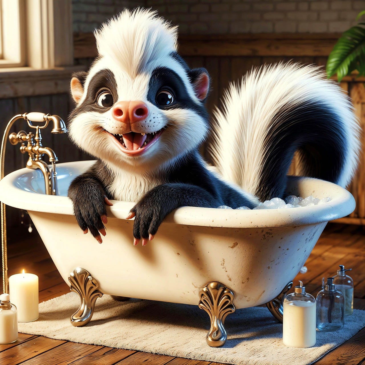 Free skunk full bath fun illustration