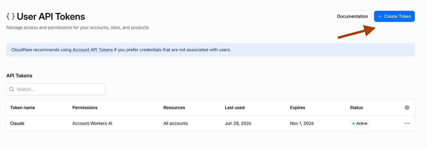 Cloudflare API tokens page for connecting Workers AI to OpenCode Cloudflare API tokens page for connecting Workers AI to OpenCode