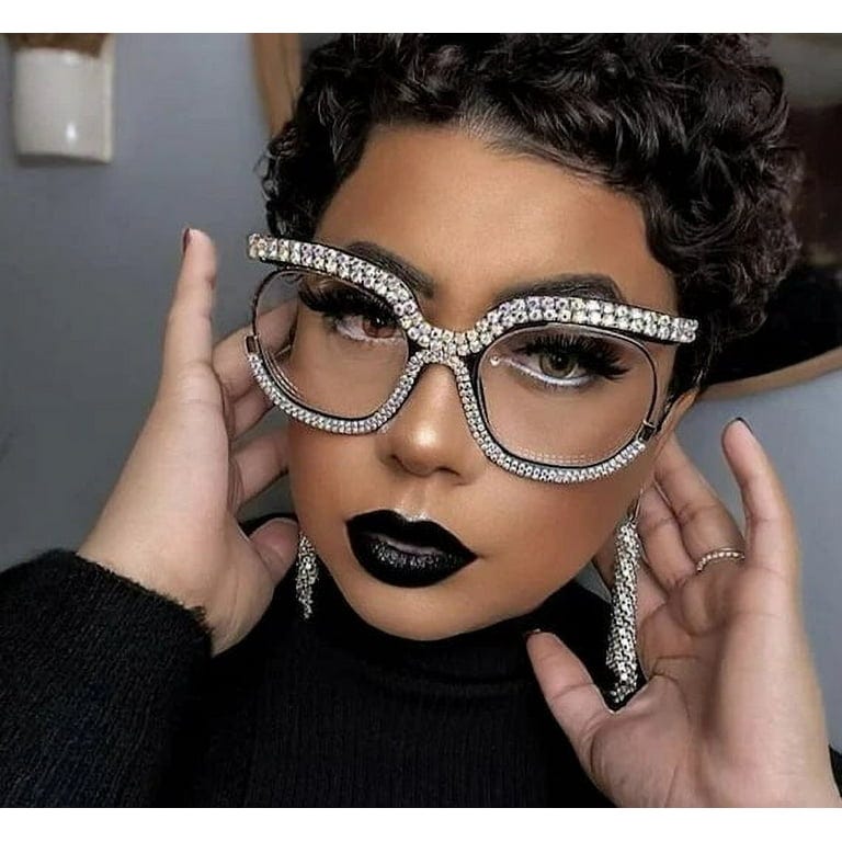 Crystal Clear Rhinestone Bling Glasses | Trendy Eyewear Fashion Frames for  a Stylish Look - Walmart.com