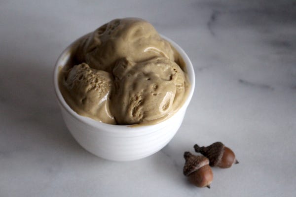 Our own acorn ice cream using acorn coffee. Our own acorn ice cream using acorn coffee.