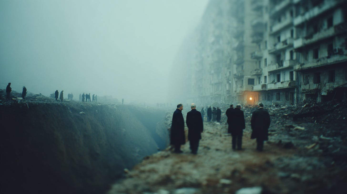 A massive crater in the middle of the street. A massive crater in the middle of the street.