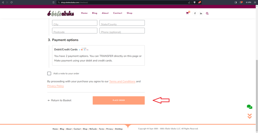 TRANSFER Method for Online Payment Options 1