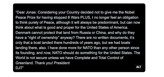 Text of what Trump wrote to the Norwegian Prime Minister Text of what Trump wrote to the Norwegian Prime Minister