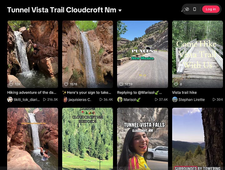 first responders use ropes for a rescue at the tunnel vista trail. screen shot of tiktok tunnel vista videos. 