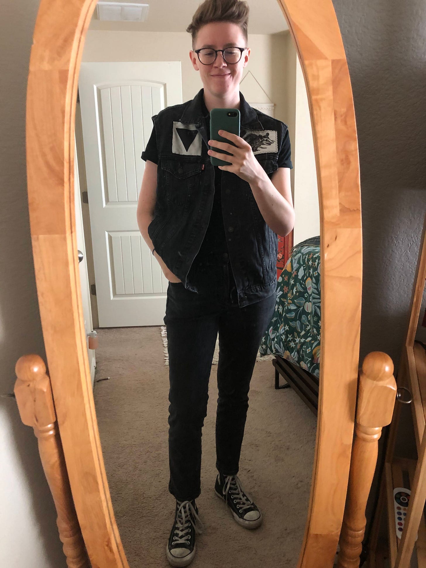 Caley in a very punk TXRD-inspired denim vest.