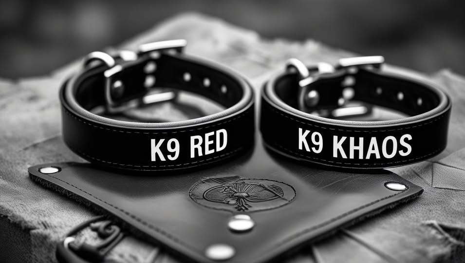 Two memorial collars for Red and Khaos