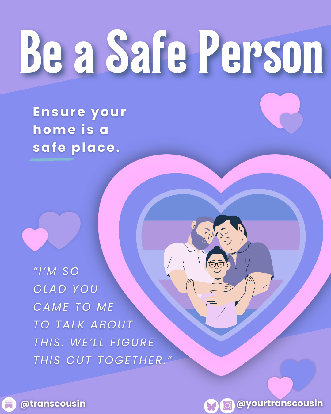 Cartoon of two dads hugging their daughter and smile. They are surrounded by pink and blue hearts. Cartoon of two dads hugging their daughter and smile. They are surrounded by pink and blue hearts.