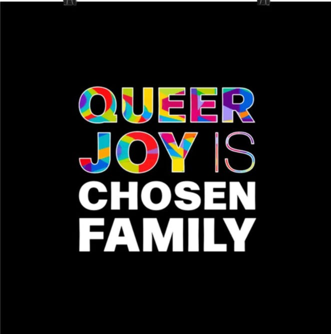 Various social media posts about "surviving" the holidays with non-chosen family and reveling in chosen family