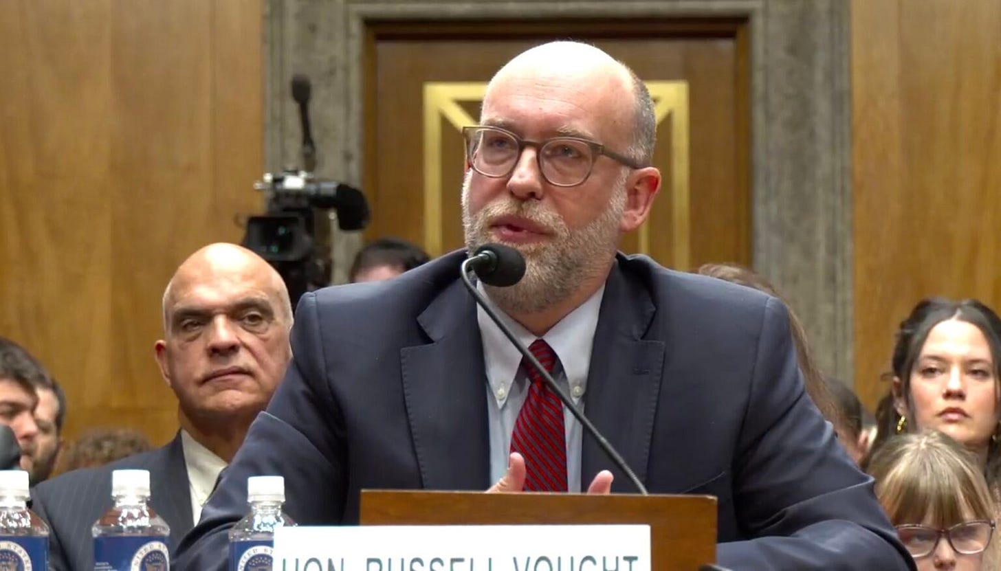 OMB nominee Russ Vought testifies before the Senate Homeland Security and Governmental Affairs Committee on Jan. 15, 2025. (Screenshot from committee webcast) OMB nominee Russ Vought testifies before the Senate Homeland Security and Governmental Affairs Committee on Jan. 15, 2025. (Screenshot from committee webcast)