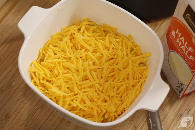 Next, add the Colby cheese on top in the baking dish.