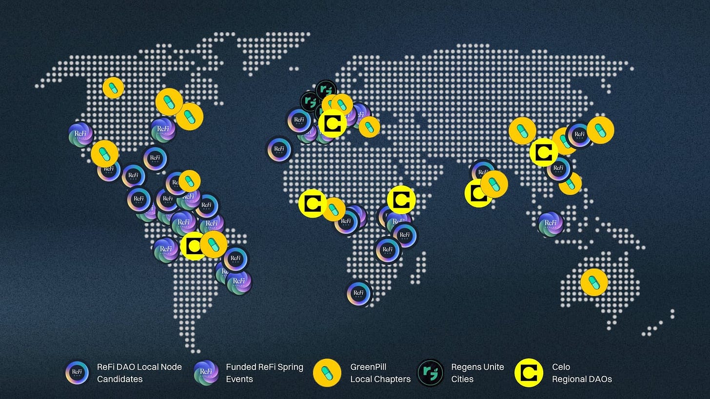 ReFi DAO 🪩 on X: "🌐 Local communities are key to #RegenerativeFinance.  The Regen Coordi-Nation unites ReFi Local Nodes, GreenPill Local Chapters,  and Celo Regional DAOs, fostering innovation and sustainable solutions  tailored