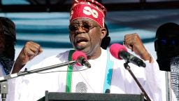 Bola Ahmed Tinubu, Presidential candidate of the All Progressives Congress, Nigeria ruling party speaks during the flag off campaign ahead of the 2023 Presidential election in Jos, Nigeria, Tuesday, Nov. 15, 2022. (AP Photo/Emmanuel Osodi)