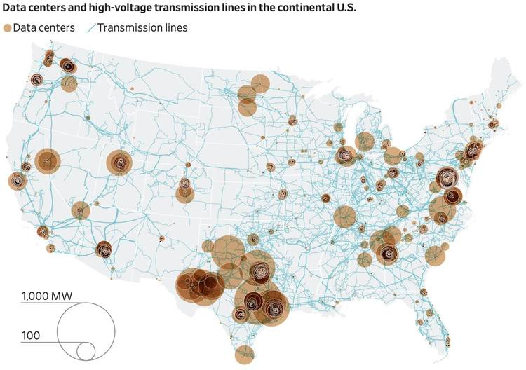 Map of data centers and transmission lines in the US Map of data centers and transmission lines in the US