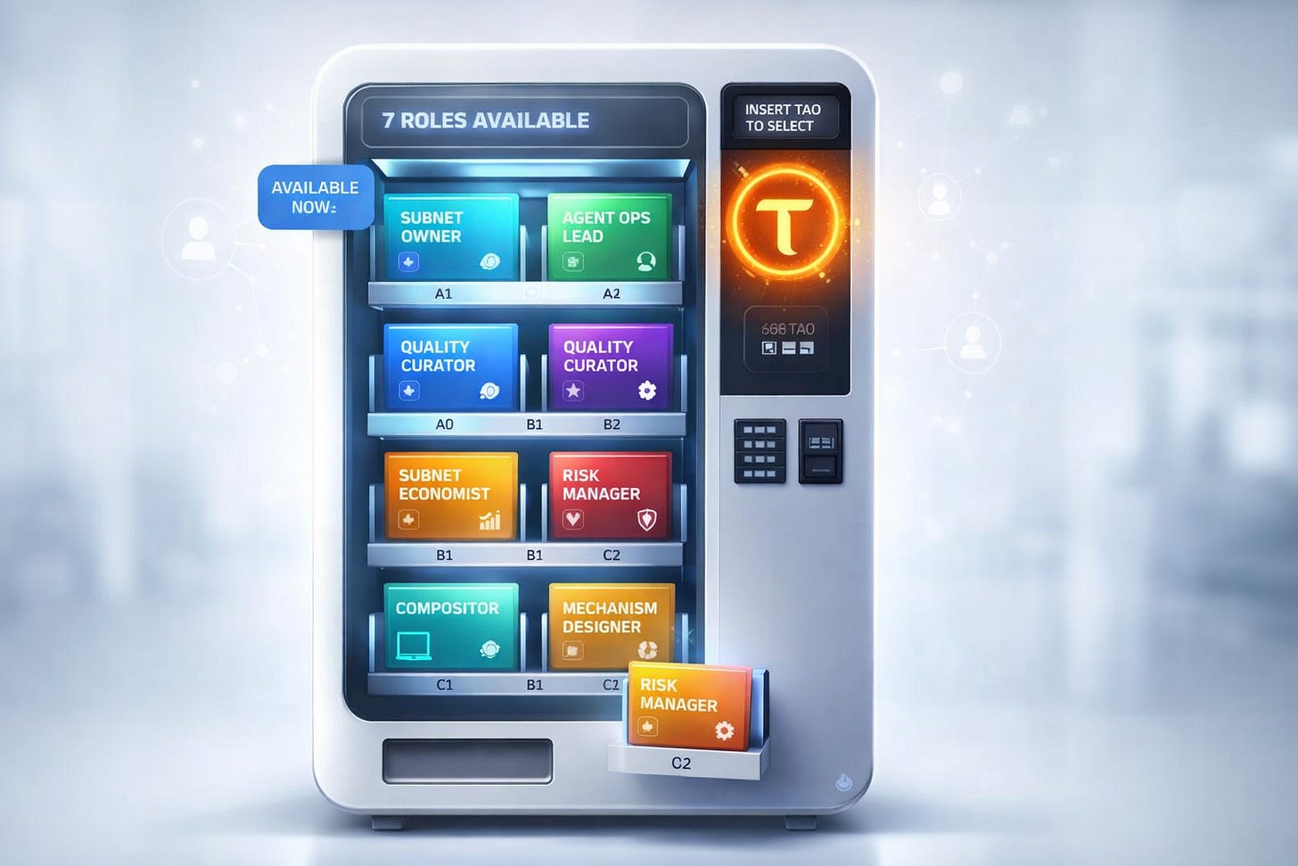 Futuristic illustration of the invisible decentralized AI job market on Bittensor
