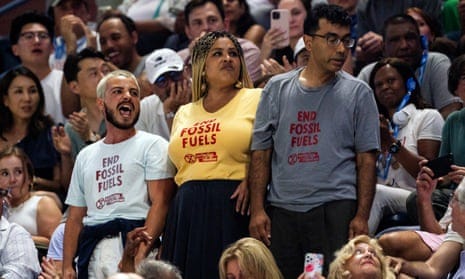 US Open semi-final interrupted as climate protester glues feet to floor in  stands | US Open Tennis 2023 | The Guardian