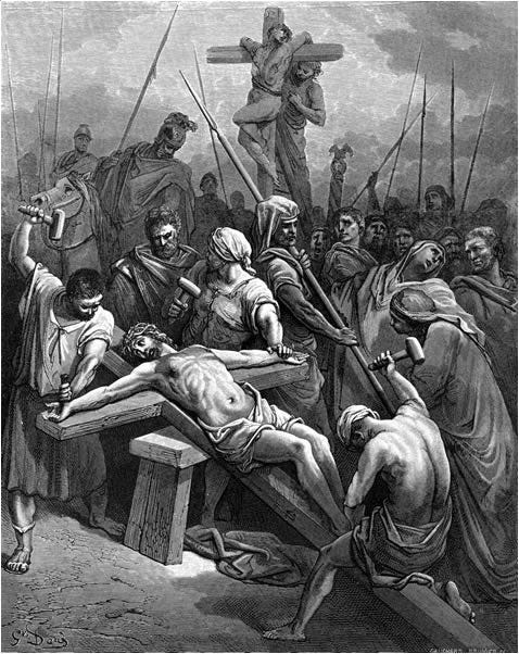 Christ nailed to the cross by Romans