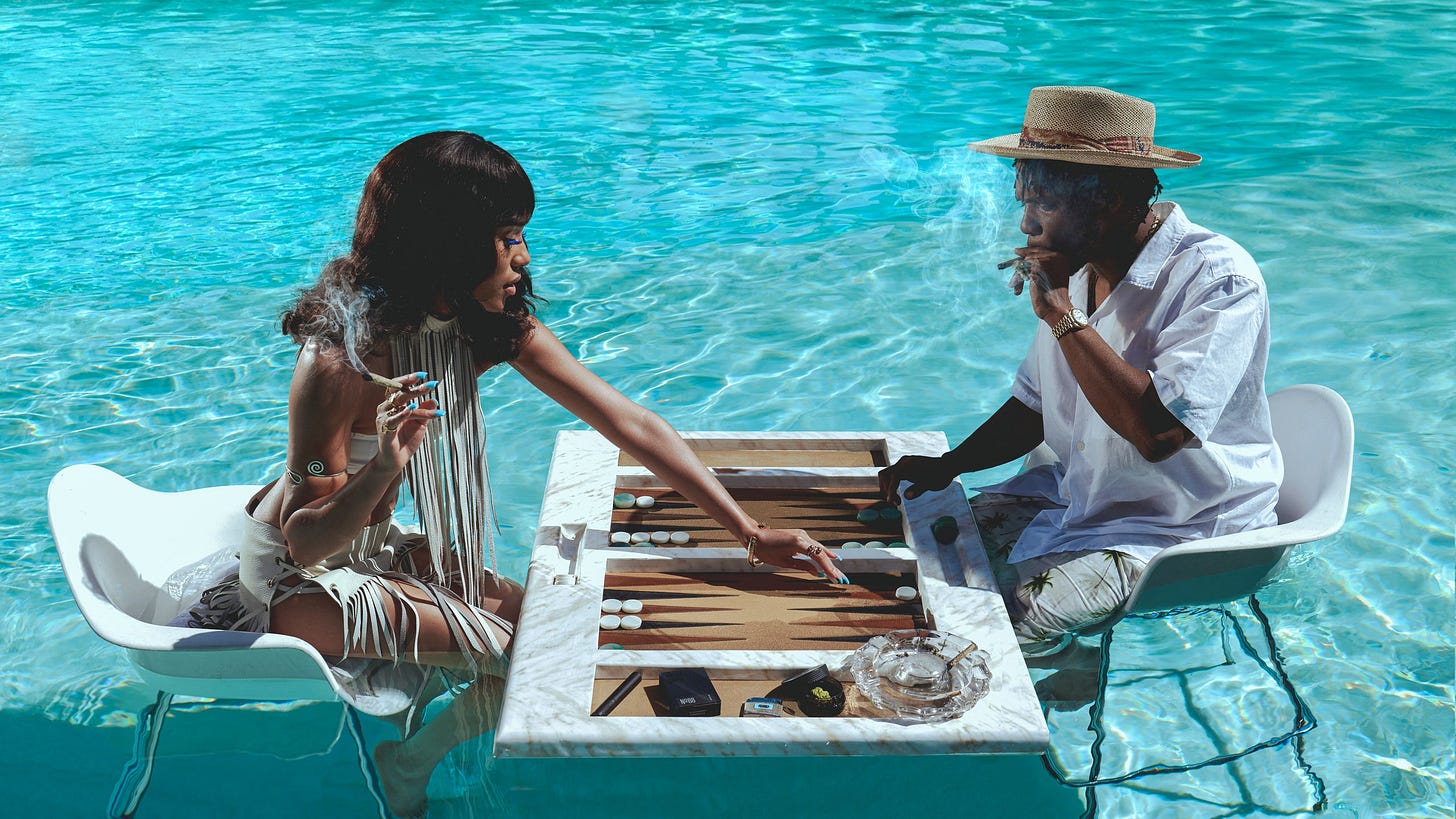 people playing backammon in a pool