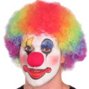 a man wearing a clown mask with a red nose