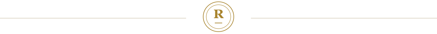 Reference Checks seal: a circular gold seal enclosing the letter R with a short rule beneath it, centred on a hairline gold rule.