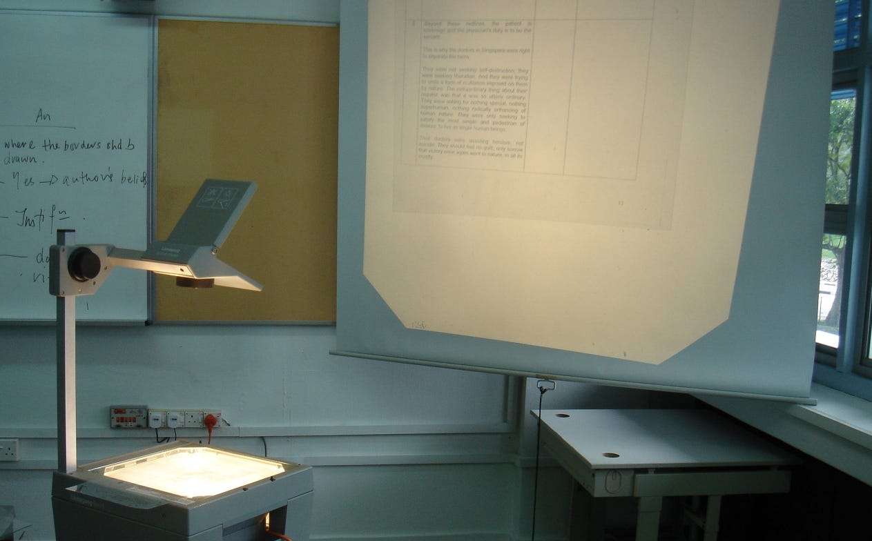 photo of an overhead projector in use.