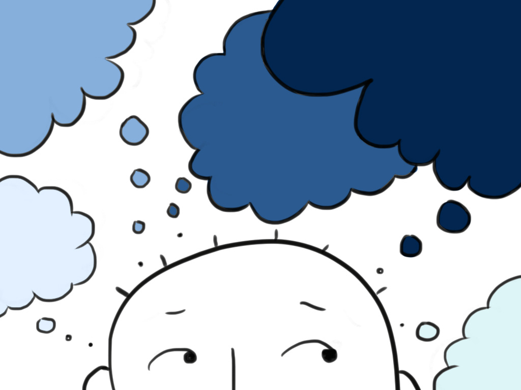 Someone with too many thought bubbles.