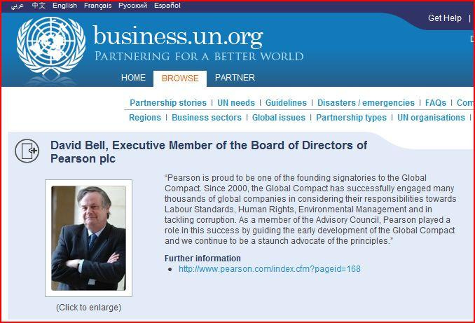 Sir David Bell promoting United Nations Partnering via the Global Compact.